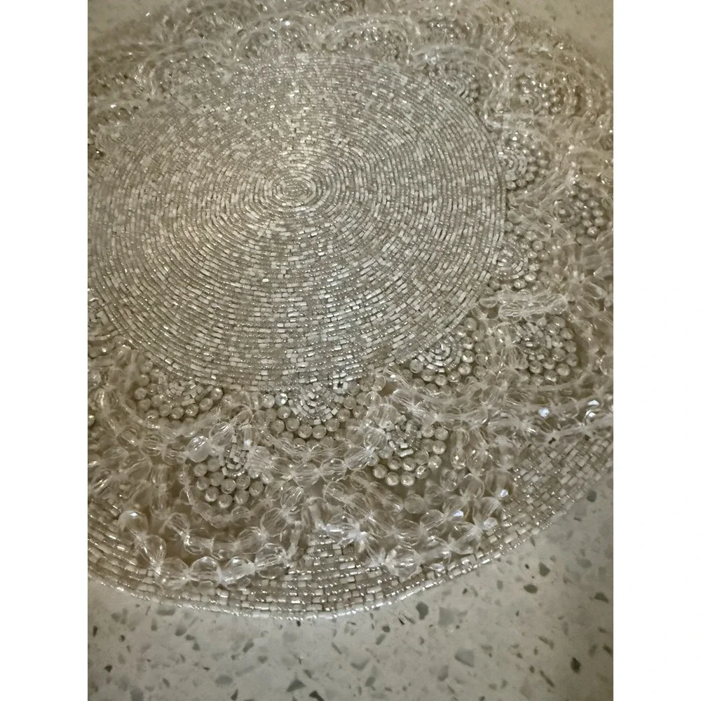 Kim Seybert Pair Glass Beaded Iridescent Placemat Extra Beads Retired New 457305
